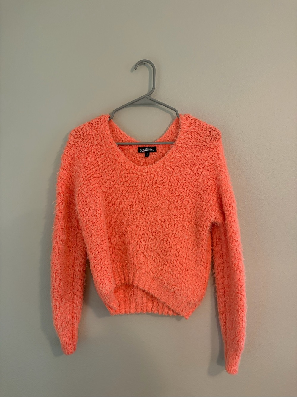 Freshman Coral-Orange Fuzzy Crewneck Sweater
